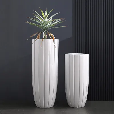 Home Decor Tall Vases Big White Cylinder Indoor Planter Large Fiberglass Floor Vase Set