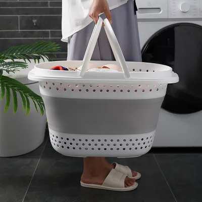 Collapsible Laundry Basket Plastic Folding Storage PP+TPE Laundry Basket Convenient Collapsible Laundry Basket