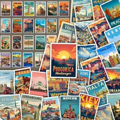 50PCS Europe travel souvenir country landmark poster