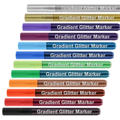Glitter Paint Pens, Water Based, Extra Fine Point, Nylon Tip, 12 Colors, Great for Gift Card