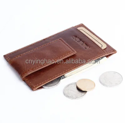 Leather Wallet with Magnet Money Clip , Magnetic Leather Money Clip