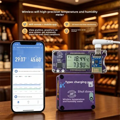 SHT45 Sensor Industrial High-precision WIFI Digital Temperature and Humidity Meter for Raising and Hatching Eggs for Reptiles