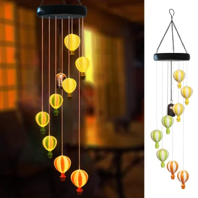 Light Dreamy Night Garden Solar Powered Plastic Metal Hot Air Balloon Wind Chime Lamps Colorful Handmade Waterproof Add Fairy