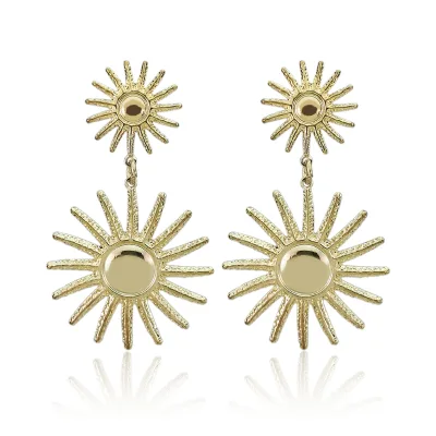 Gold Tone Punk Style Alloy Drop Earrings Gold Plated Fashion Sun Flower Stud Dangle Earrings Statement Chic Pendants Jewelry