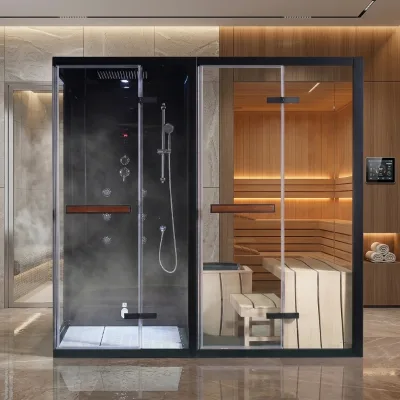 2 Person Baths and Steam Rooms Wet Shower Cabin Sauna Hemlock Wood Intelligent Control Sauna Rooms