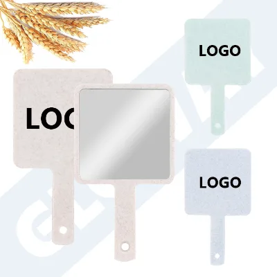 Wheat Straw Eco-Friendly Material Makeup SPA Salon Beauty Portable Travel Large Square-Shaped Hand Held Mirrors With Handle