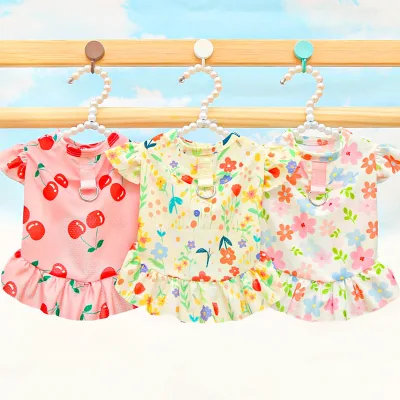 Ice Silk Cat Pet Clothes Large Dog Dress Spring Summer Floral Fresh Short Leg Cat Dog Supplies