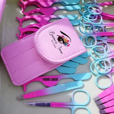 Stainless Steel Rose Gold Eyelash Tweezers Print logo Eyelashes Extension Tweezers Set Wholesale Tweezers Applicator