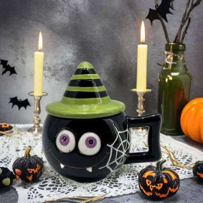 Halloween Spider Coffee Mug Cute Decorative Ceramic Pottery Cover Dolomite Porcelain Eco-Friendly Party Drink Water Tea Milk