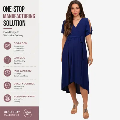 High Low Hem Short Flutter Sleeves Wrap V Neckline Nursing Maternity Casual Dress
