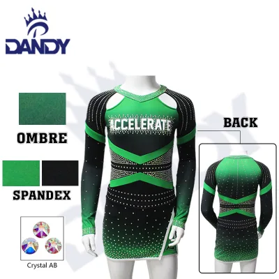 Top Selling Dark Green Free Design Cheer Uniform Sublimated Print Cheerleading for Competition