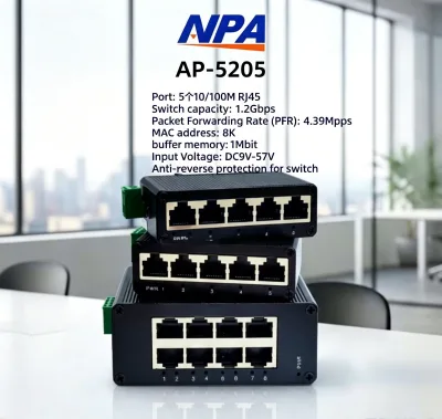 Ethernet 5Ports Industrial Network Switch 100Megabit DIN Rail Mounting for IP Camera Plug and Play