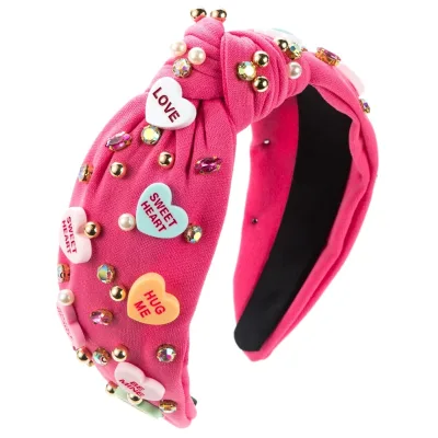 Fashion Sweet Valentine's Day Headband Women Diamond studded Nail Bead Letter Headband