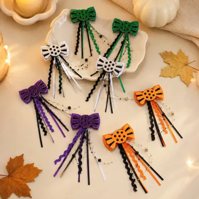 Halloween Candy Tassel Hair Bows 2Pcs Star Cutout Fringe Ribbon Clips for Girls Kids Party Costume Decor