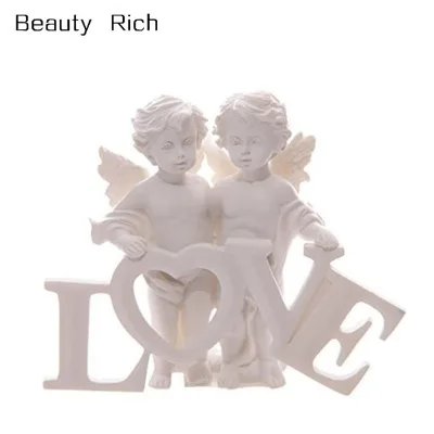 Sweet Cherub Couple Holding Love Letters, Resin, Mixed, Height 9.5cm Width 11.5cm Depth 4cm