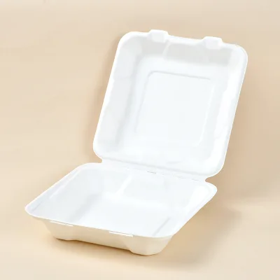 JIDOU 8x8 Inch Eco Friendly Compostable Disposable Pulp Bagasse Square Lunch Box