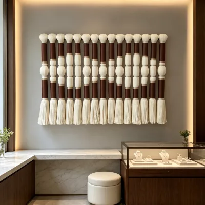 Modern Luxury Factory Direct Horizontal 3D Textured Woven Tassel Wall Sculpture for Luxury Commercial Space Decoration