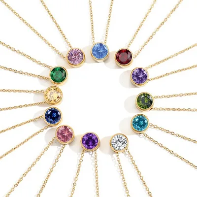 Luxury Classic Necklace Non-fading Stainless Steel Birth Stone Pendant Necklace for Women