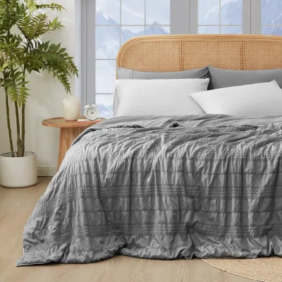 Wholesale Customized Dark Grey Modern Minimalist Bubble Weave Summer Quilt Double-sided Silky Breathable Light Cooling Bed