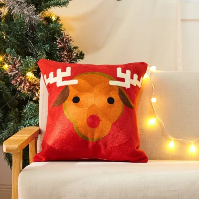 Christmas Pillow Cases Red Green Xmas Holiday Throw Pillow Covers Soft Christmas Tree Cushion Covers for Outdoor Home Bed