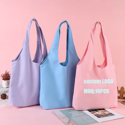Wholesale Custom Logo Reusable Canvas Tote Shopping Bag Cute Gift Handhold Shopping Bag
