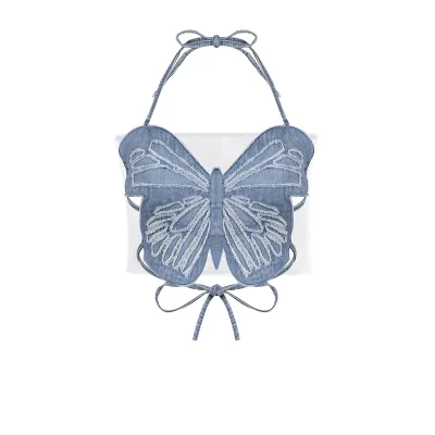 Factory Wholesale Butterfly Sexy Halt Top Hot Girl Style Sexy Tube Top Y2K Denim Top