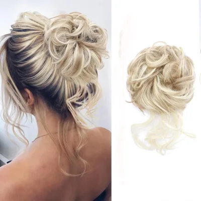 Claw Clip Z-Ash Blonde Heat Resistant Messy Bun Hair Piece Wavy Curly Chignon Ponytail Synthetic Tousled Updo