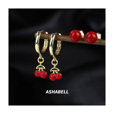 New Fashion Simple Sweet and Cute Red Earrings S925 Sterling Silver for Children Jewelry