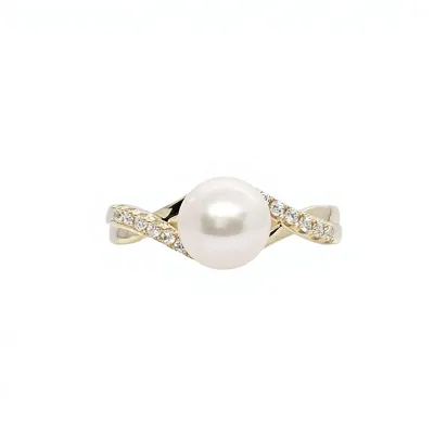 Engagement Ring Classic 18K White Freshwater AA Grade 0.1ct 7mm Pearl Micro Insert Gold Plated Women Anniversary Wedding Party