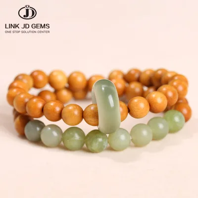 JD GEMS Buddhist Buddha Wood Prayer Beaded Wristband Natural Yellow Aventurine Black Sandalwood Bodhi Ring 2-Layer Bracelet