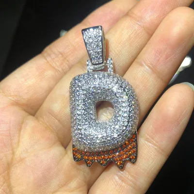 Men's necklace copper inlaid zircon bubble letter pendant two-color stitching DIY lava letter pendant