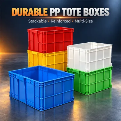 Durable PP Plastic Storage Box Reinforced Ribbed Tote Bins for Garage Workshop Home Organization Multi-Size
