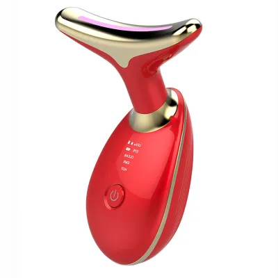 Hot Selling Electric LED Light Therapy Anti-Aging Face and Neck Beauty Device Vibration Massager