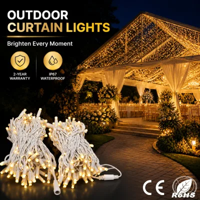 LED Light Strings Curtain Lights IP67 White Rubber Wire 3x2M 600 LEDs CRI 90 Dimmable Wedding Ballroom Banquet Hotel Backdrop