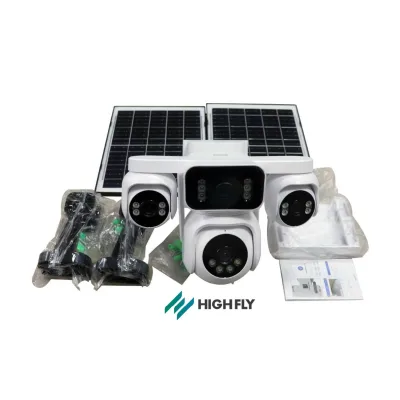 HighFly 16W 16Ah AOV Solar Camera 4G EU Type PTZ 4 Lens Solar Monitor with Memory Card Support 24-Hour Recording