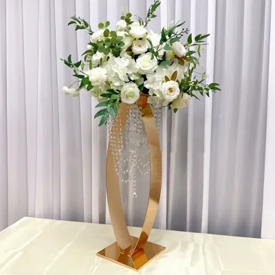 Wholesale High Quality Aisle Flower Stands Table Flowers Centerpiece Gold Metal Frame Backdrop Stand Display for Wedding Decor
