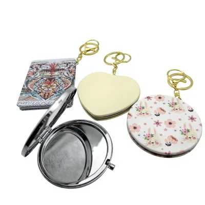 Portable Cute DIY Crafts Double-Sided Folding Keychain Mirror Customizable Metal Design Various Shapes Promotional Use Freeform