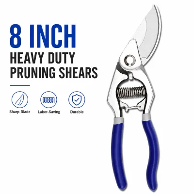 OEM Custom Logo Ultra Sharp SK5 Steel 8 Inch Heavy Duty Pruning Shears for Professional Gardening and Orchard Trimming