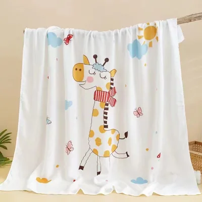 Huijia Summer Printed Double-layer Gauze Chemical Fiber Thin Newborn Giraffe Pattern Swaddle Blanket & Bath Towel Square 100 GSM