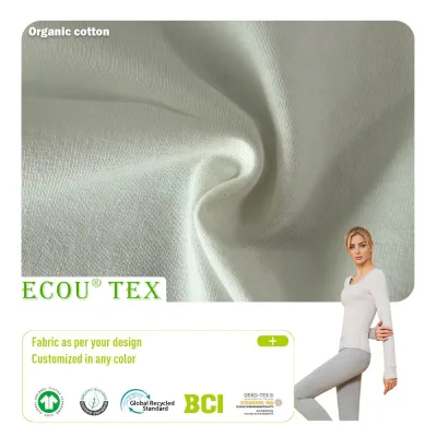 Organic Cotton Plain Weave Interlock Yoga Fabric 26S Breathable Quick Dry Skin Friendly GRS GOTS Customizable