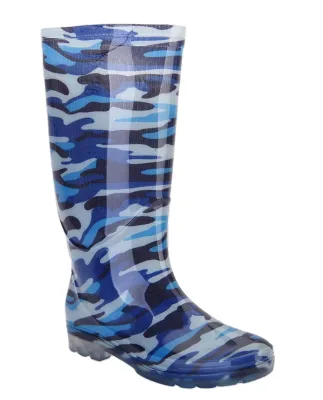 Wholesale Blue Camouflage Waterproof PVC Gumboots Water Resistant CE Fishing Boots Mens Rubber Boott
