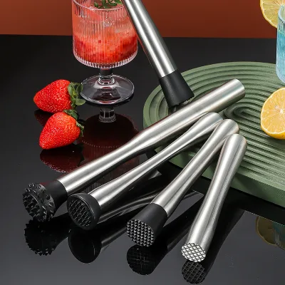 Food Safe Grade Custom Size Material Logo Silver Comfortable Handling Stainless Steel Plastic Cocktail Muddler