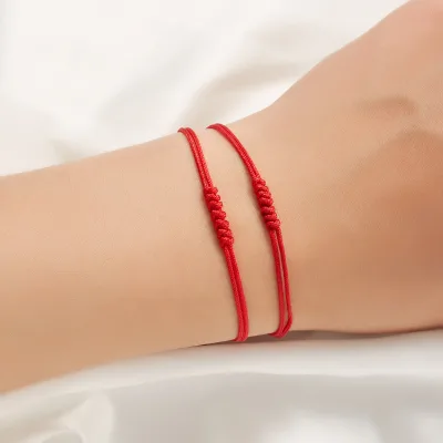 Hand-woven Adjustable Cord Fashion Bangle Red Polished Metallic love Knot Bracelet Portable Daily-match Trendy Ornaments Jewelry