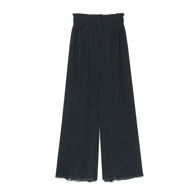 Stylish Casual High-Waisted Wide-Leg Pants for Women Anti-Wrinkle Solid Color Elastic Waist Light Fabric Drape Straight Trousers