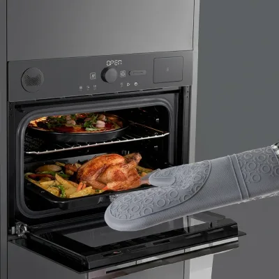 Extra Long BBQ Gloves Non-slip Silicone Oven Gloves Microwave Oven Mitten Kitchen Oven Mitts Set for Heat-resistant Pad
