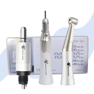 Air Motor 2 Hole/4 Hole and Contra Angel Handpiece Set Low Speed Handpiece 1:1 Rotio Push Botton with External Water Spray