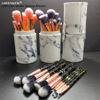 10Pcs/Set Marble Makeup Brushes Eye Shadow Lip and Eye Makeup Brush Loose Powder Premium Barrel Makeup Brush Set