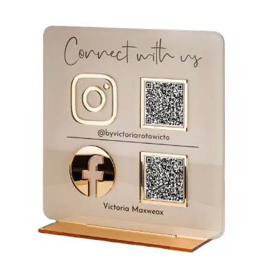 Tabletop Facebook Plaque Gold Plastic QR Code Beauty Sign Acrylic Business Social Media Sign With Stand Office Acrylic Sign