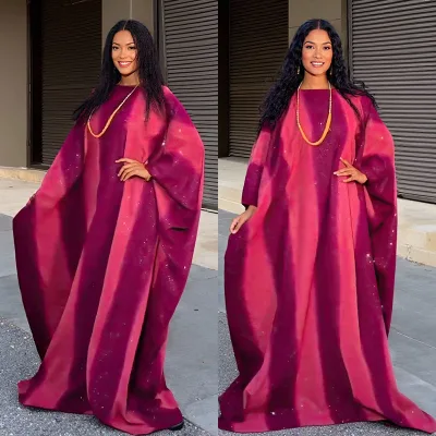 African New Style Solid Color Bat Sleeve Robe Dress african robe caftan dress  african kaftan dress
