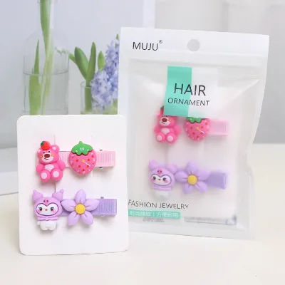 2-Piece of Cute Strawberry Fabric Hair Clip  Bear Cartoon Hair Accessories for Kids Child Hairpin